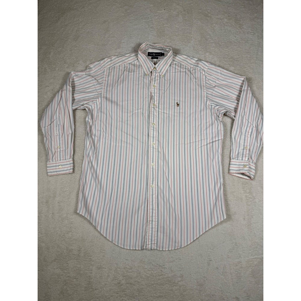 Ralph Lauren Button Down Mens 15.5 33 White Striped Good Yarmouth Cotton Shirt